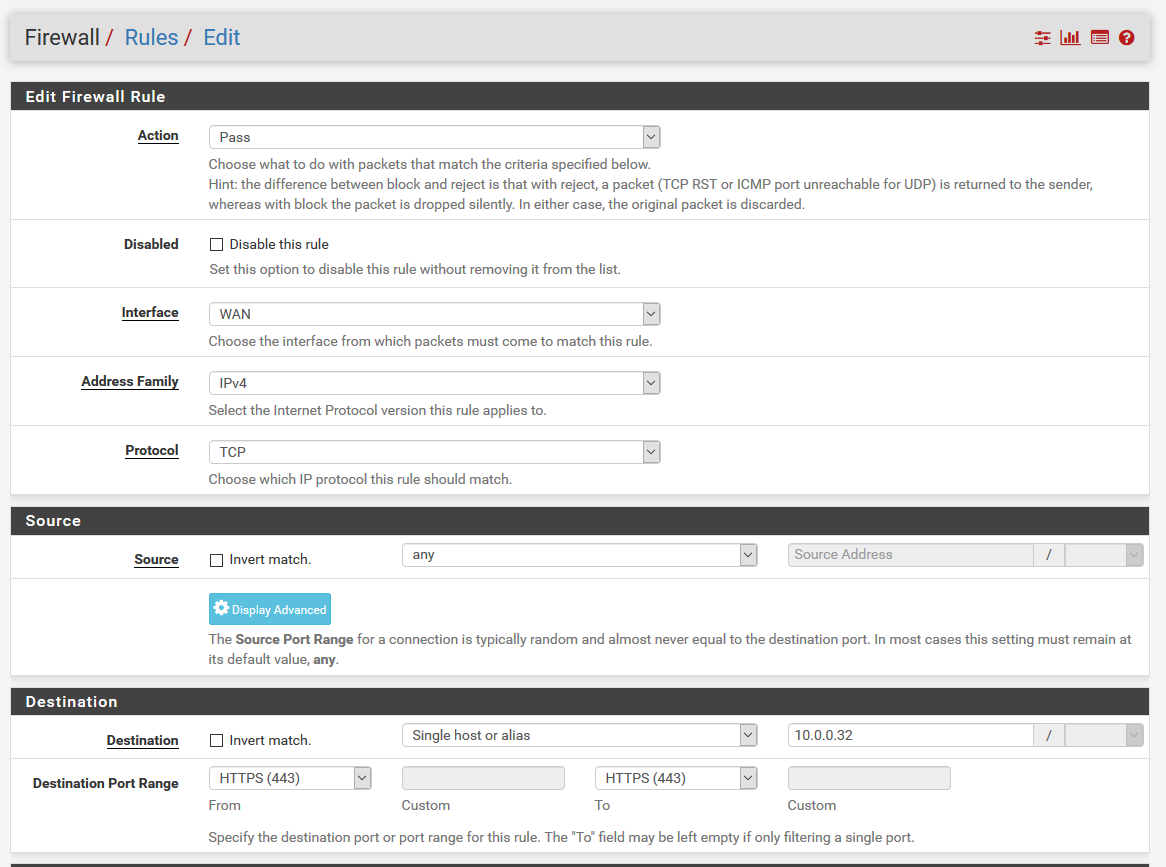 Add new firewall rule to pass traffic in to web server.

